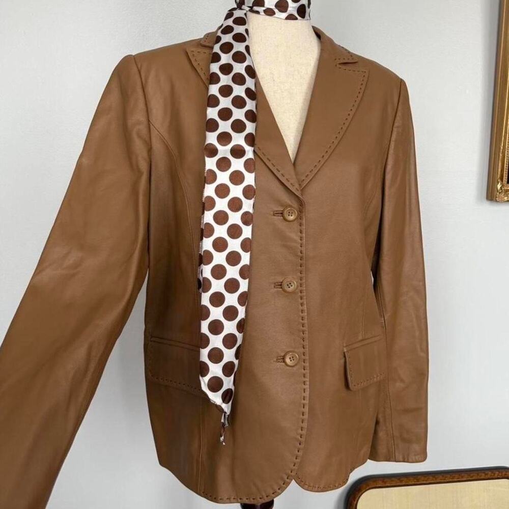 Vintage camel brown leather oversized Pendleton jacket